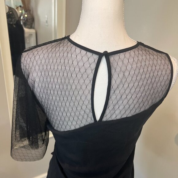 BCBGMaxAzria Black Beaded One Shoulder Mesh asymmetrical Silk blouse, Size S - Picture 12 of 16